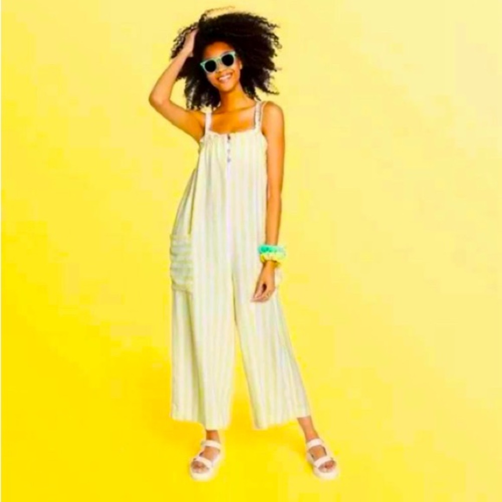Light summer Yellow & White Striped Jumpsuit Stoney Clover Lane x Target Sz L